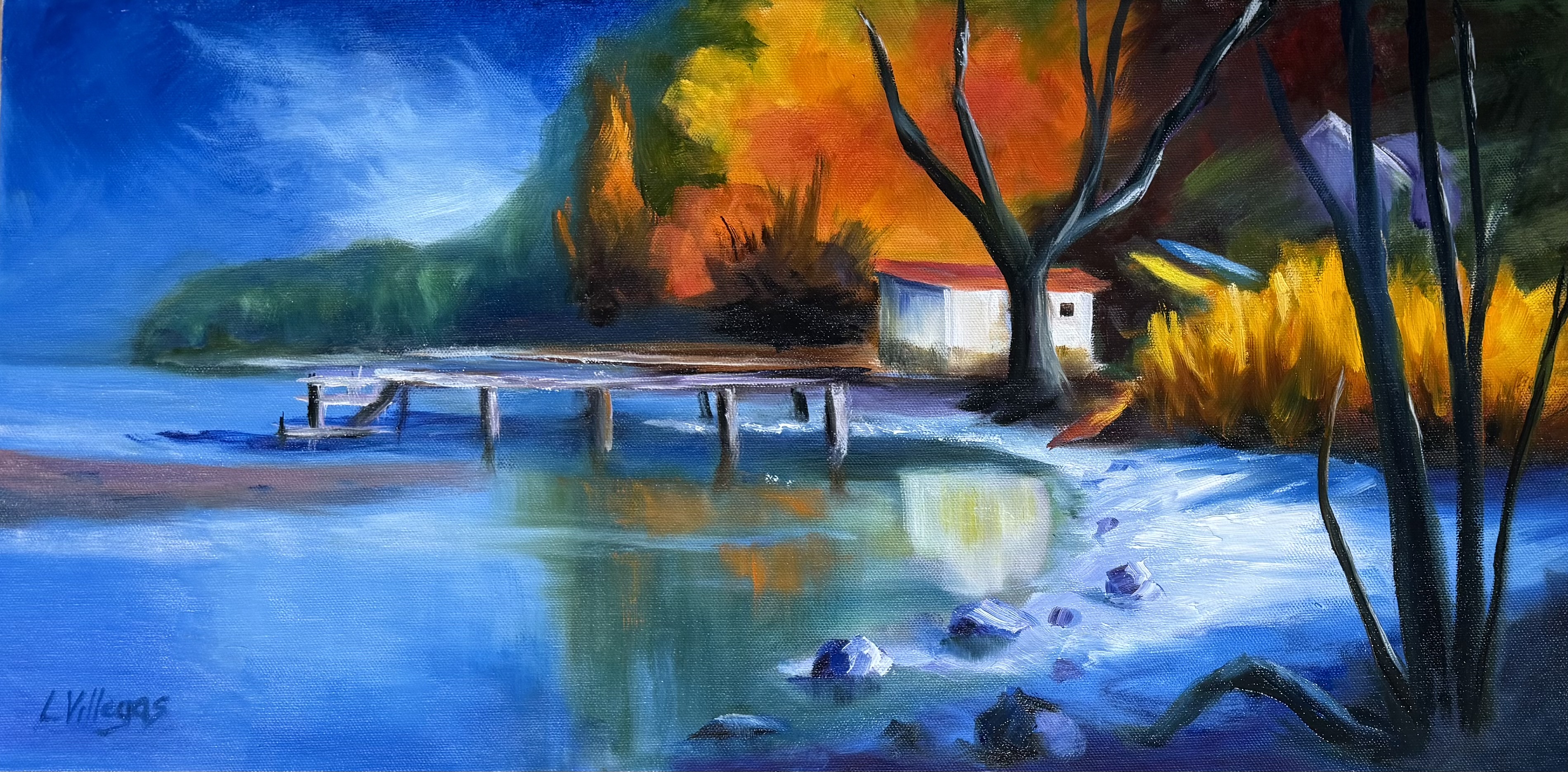 Walk to the Lake - Oil 12 x 24.  Difficult but rewarding lesson!